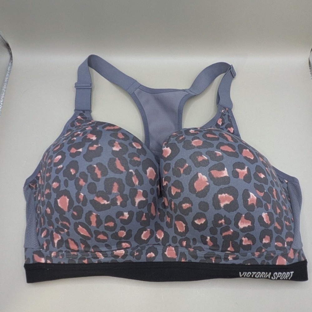 Victoria Sport Womens High Impact Leopard Print Racerback Sports Bra Size 32DDD